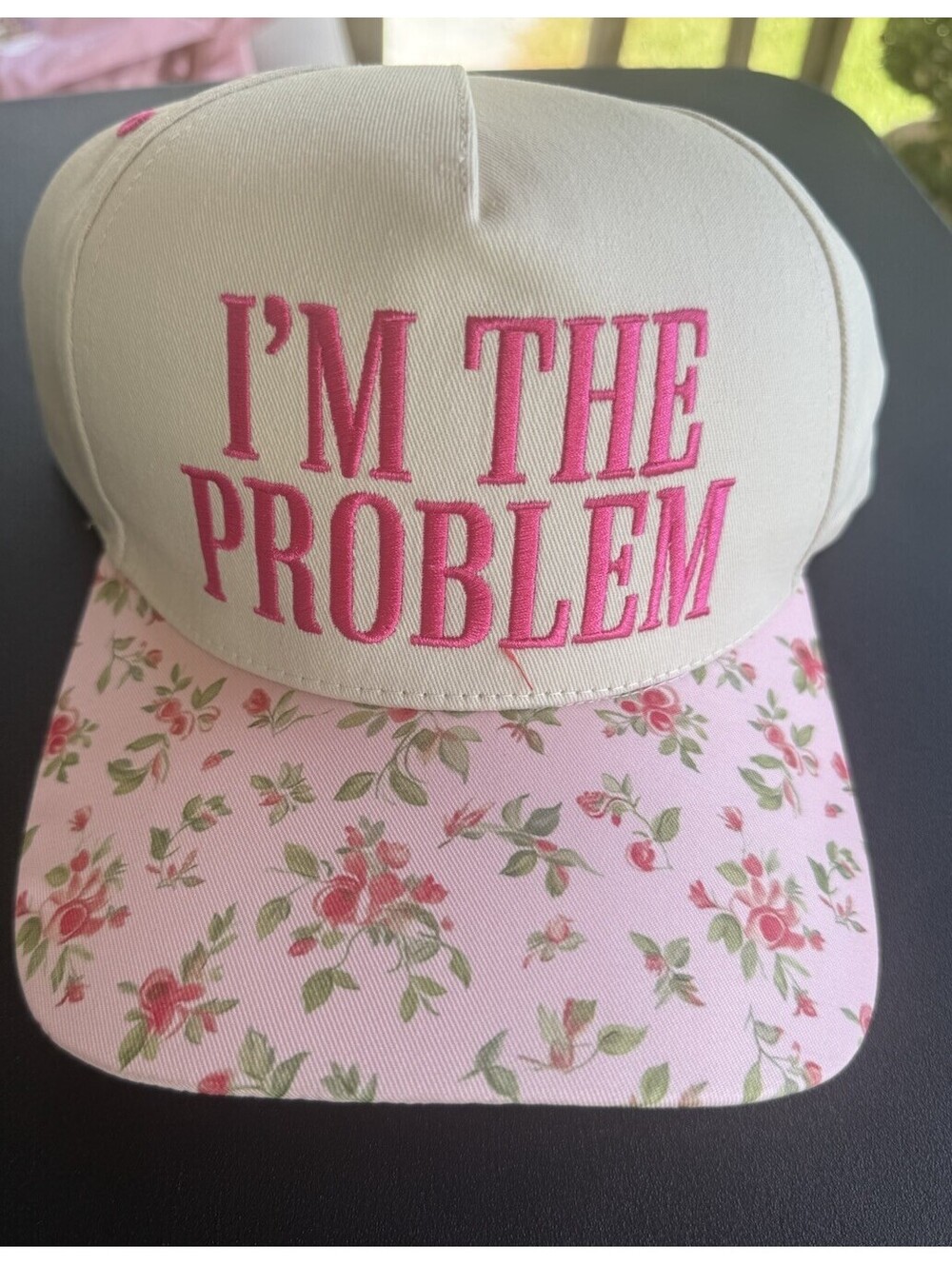 ZENANA I’m The Problem Trucker Hat Pink Floral Embroidered Snapback Cap NEW